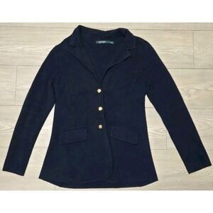 Lauren Ralph Lauren LRL Womens Large Sweater Blazer Navy Blue With Gold Buttons